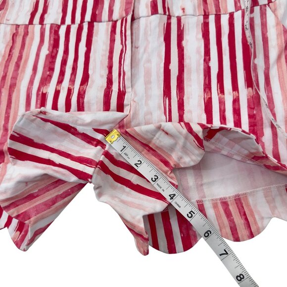 Crown & Ivy Womens Scallop Hem Striped Shorts Size 4 Pink & White Cotton Blend - Picture 7 of 11